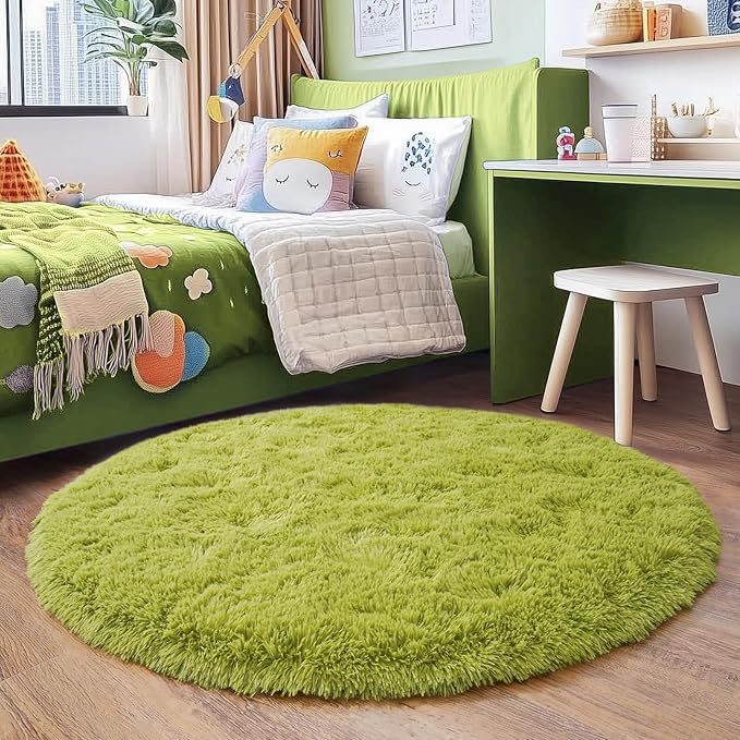4'x4' Grass Green Round Rug for Bedroom, Ultra Soft Fluffy Circle Rug for Kids by Quntue