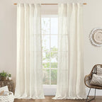 LAMIT 38 Inch Width Semi Sheer Linen Curtains 2 Panels, Cream Ivory Light by LAMIT