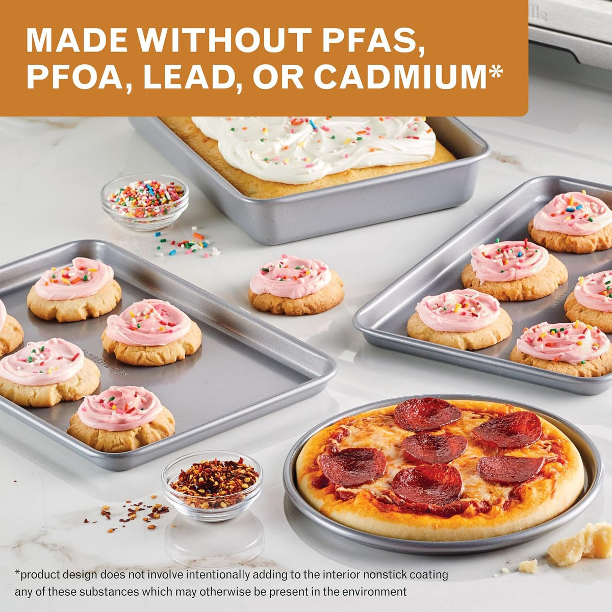 Farberware Bakeware Steel Nonstick Toaster Oven Pan Set, 4-Piece Baking Set, Gray