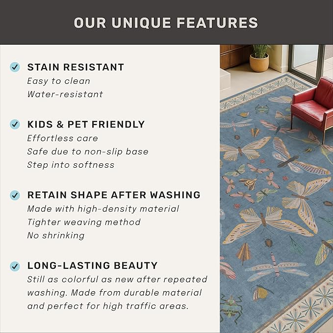 Blue Washable Kids Playroom Rug - Image 7