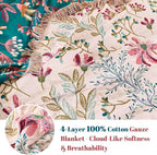 MSGKV Boho Throw Blanket for Bed 60"x80" Floral 100% Cotton Couch Blanket - Image 3