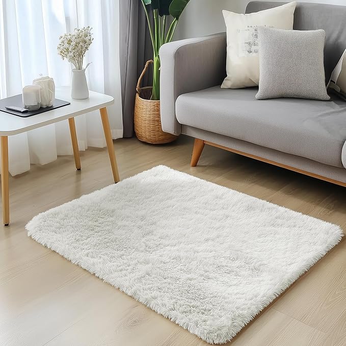 OLANLY 3x3 Machine Washable Small Bedside Rug, Soft Fluffy Shaggy Entryway - Image 3