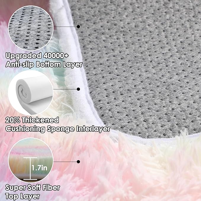 ONASAR Rainbow Area Rugs for Living Room, 5x8 Fluffy Girls Bedroom Rug - Image 3