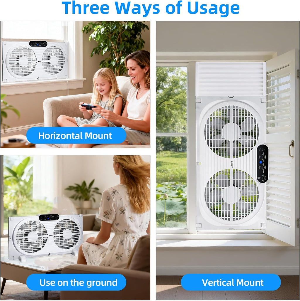 BEYOND BREEZE 9" Window Fan Reversible Airflow with Timer and Bug Screen