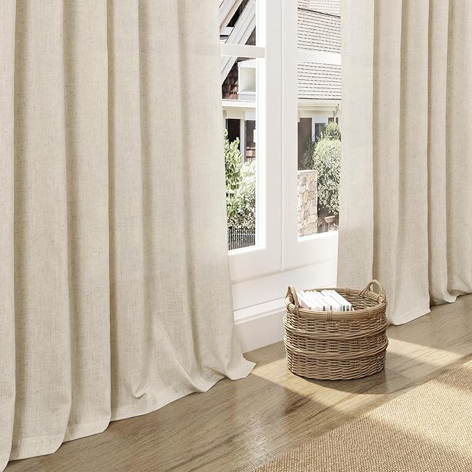 Extra Long Curtain 38x108 inches Long 2 Panels Set Back Tab Beige Linen Drapes - Image 6