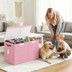 Large Toy Storage Box with Lids, Collapsible Sturdy Baby Storage Organizer Chest Bin Basket for Kids, Boys, Girls, Playroom, Nursery, Bedroom, Closet 25"x13"x16" (Pink)