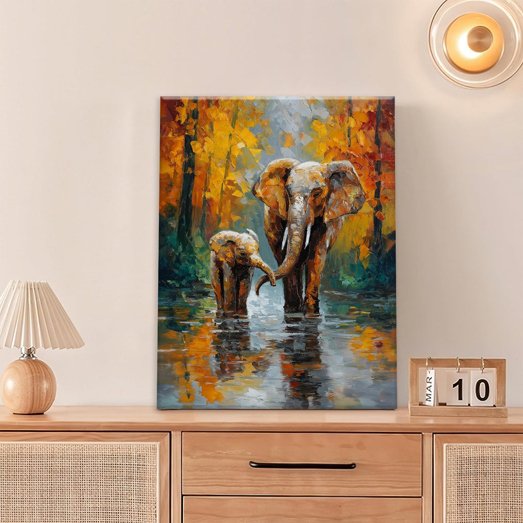 Elephant Wall Art Forest Canvas Wall Decor Pictures Paintings Prints Artwork Framed Decorations For Bathroom Bedroom Living Room Office Gifts 12" x 16"