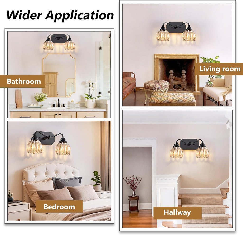 Vintage Vanity Lights, 2‑Light Antique Matte Black Finish