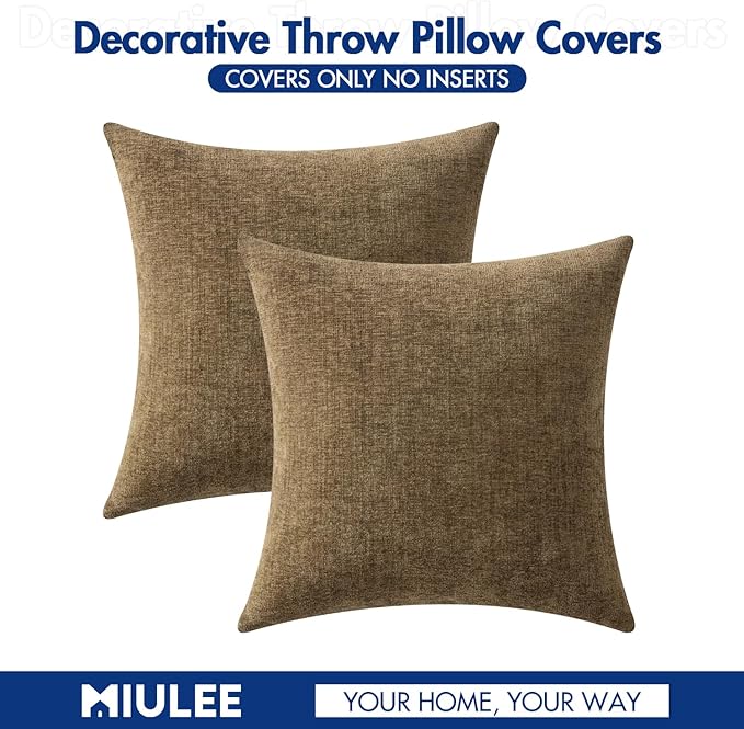 MIULEE Pack of 2 Coffee Throw Pillow Covers 16x16 Inch Soft Chenille Pillow - Image 6