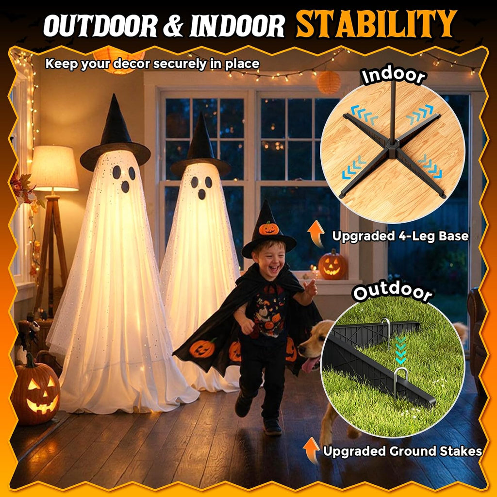 2 Packs 5.5 FT Light Up Ghosts Halloween Decorations Outdoor, Halloween Party Decorations Indoor with Double-Layered Fabric, Remote Control & Timer, Spooky Ghost Decor for Porch Yard Patio Lawn