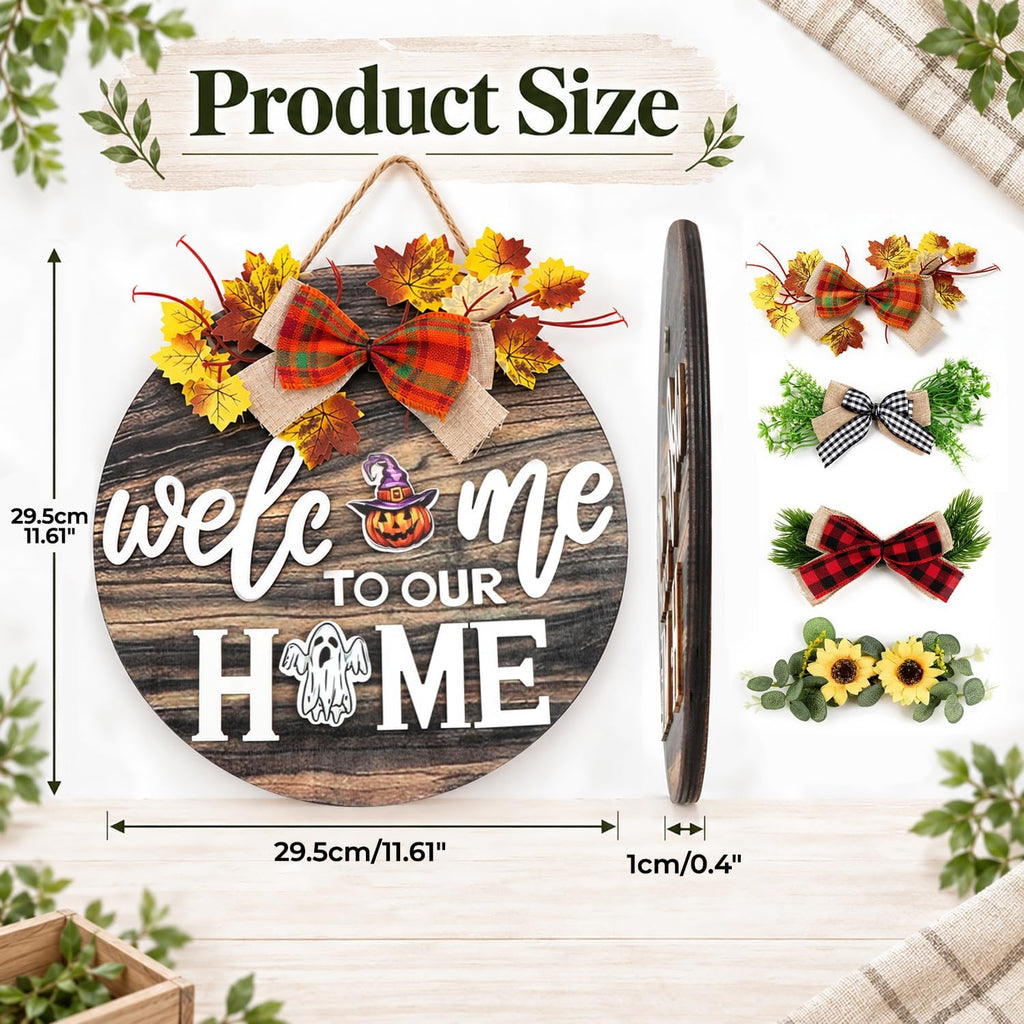 Interchangeable Welcome Sign Front Door with 4 Seasonal Wreaths & 21 Icons