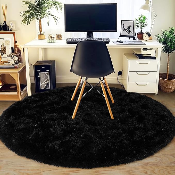 4'x4' Black Round Rug for Bedroom, Ultra Soft Fluffy Circle Rug for Kids Girls - Image 7