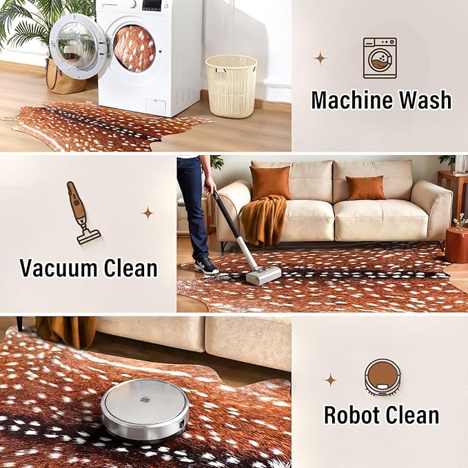AROGAN Premium Deer Print Rug 5.2x6.2 Feet, Machine Washable Faux Fur Rug - Image 6