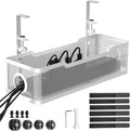 Under Desk Cable Management Tray, 13.4" Metal Cord Organizer, White