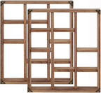 17.7x15.7-Inch Shadow Box Shelf 9-Slot Rustic Wood Floating Shelves Larger Shelf Lightweight Solid Wood Display(Set of 2,9C-Brown)