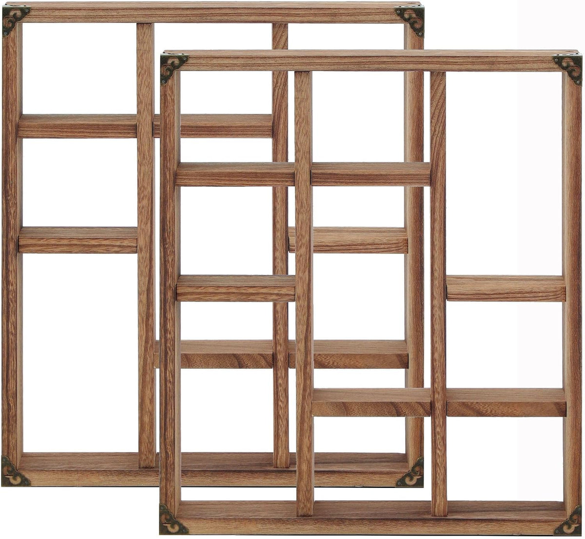 17.7x15.7-Inch Shadow Box Shelf 9-Slot Rustic Wood Floating Shelves Larger Shelf Lightweight Solid Wood Display(Set of 2,9C-Brown)