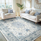 Area Rugs 5'x7' Washable Non-Slip, Floral Vintage Distress Print Pattern - Image 2