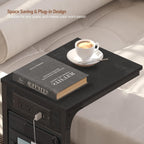 TUTOTAK C Shaped End Table with Charging Station, Side Table for Sofa