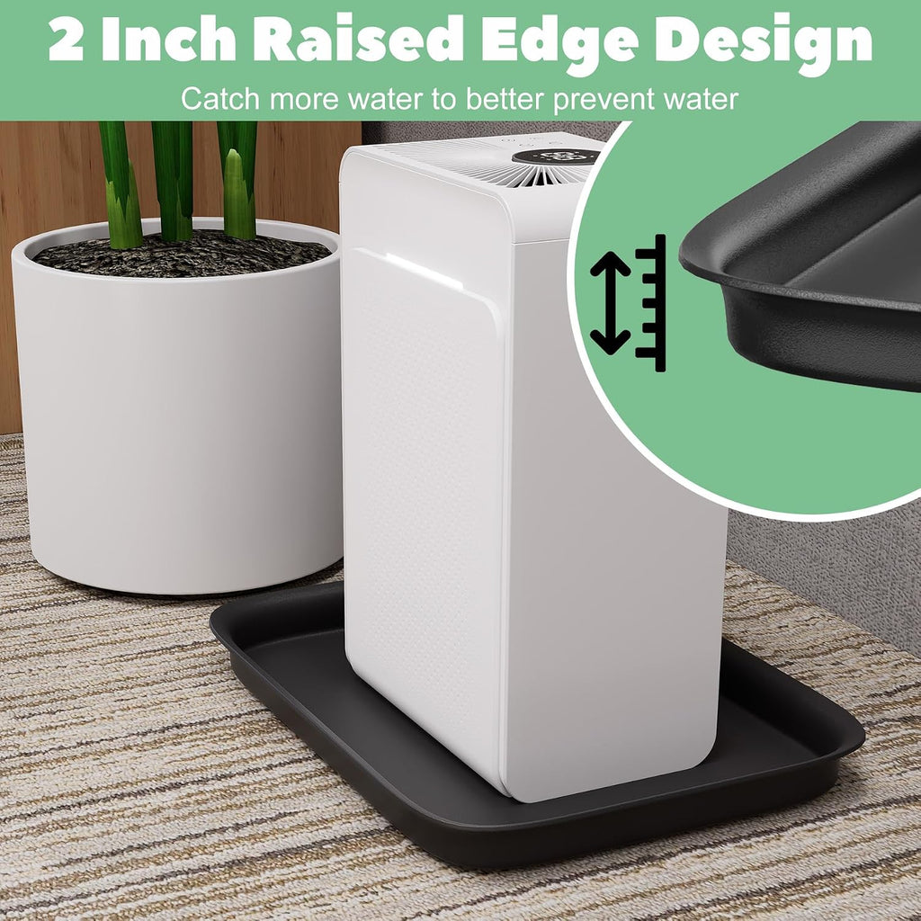 Dehumidifier Drip Pan with Raised Edge, Hard Plastic 13'' x 9''x 2'' Non-Slip Waterproof Drain Pan for Dehumidifiers, Drain Tray Catch & Prevent Water Leak, Protect Floor, Black
