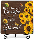 Sunflower Wooden Table Decor, Inspirational Sunflower Kitchen Decor and Accessories for Rustic Farmhouse, Butterfly Decoration for Home Bathroom Office Living Room (Multicolor Wooden textured)