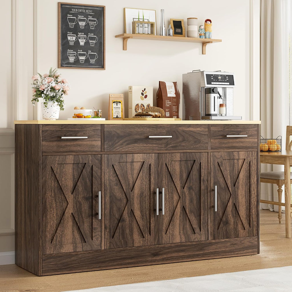 Vongrasig Buffet Cabinet with Storage, Farmhouse Coffee Bar Cabinet with Drawers, 53” Large Modern Sideboard Buffet with Adjustable Shelves for Kitchen, Dining Room, White