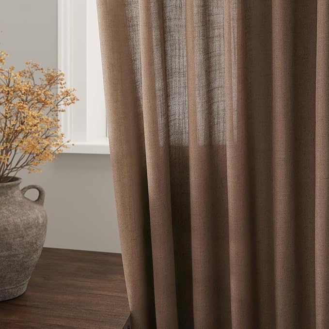 Caramel Brown Linen Curtains for Living Room Extra Long 132 Inches Long Back - Image 8