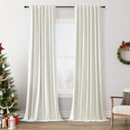 Ivory 100% Blackout Linen Curtains 144 Inch Length 2 Panels Set by Guken