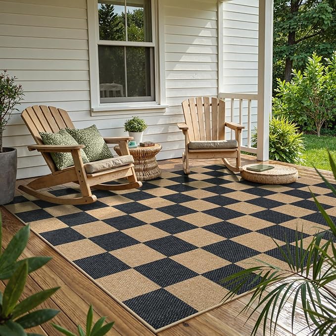 Lahome Checkered Easy Jute Area Rug, 5x7 Outdoor Patio Rug Washable Carpet - Image 7