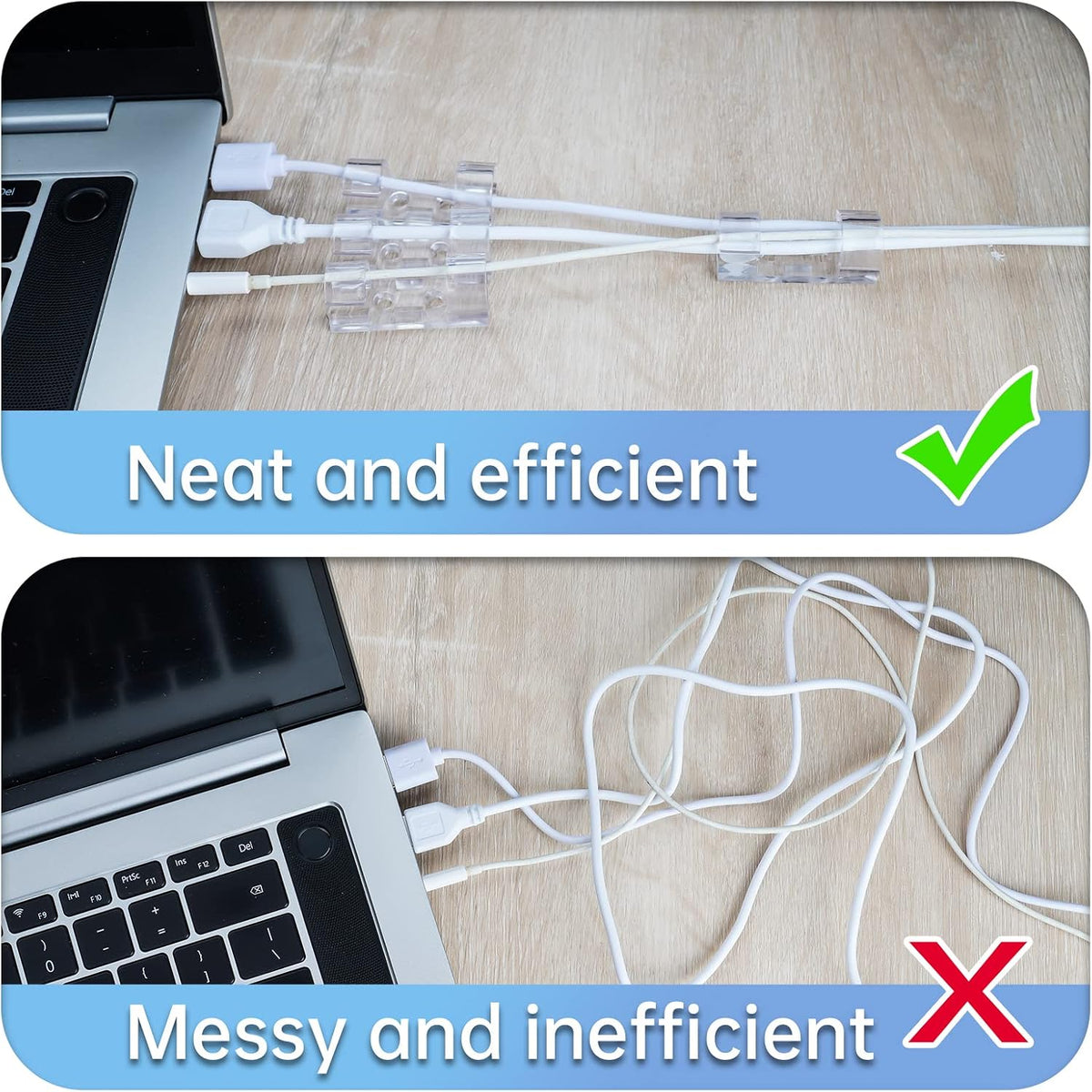 50 Cable Clips, Clear Cord Organizer, Cable Management Desk Wall