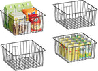 X-cosrack Metal Wire Basket Pantry Baskets Foldable Cabinet Organizers with Handles-6 Pack-12"x9"x6", Food Storage Freezer Organizer Bins for Kitchen Bathroom Laundry Closet Garage - Patent Design