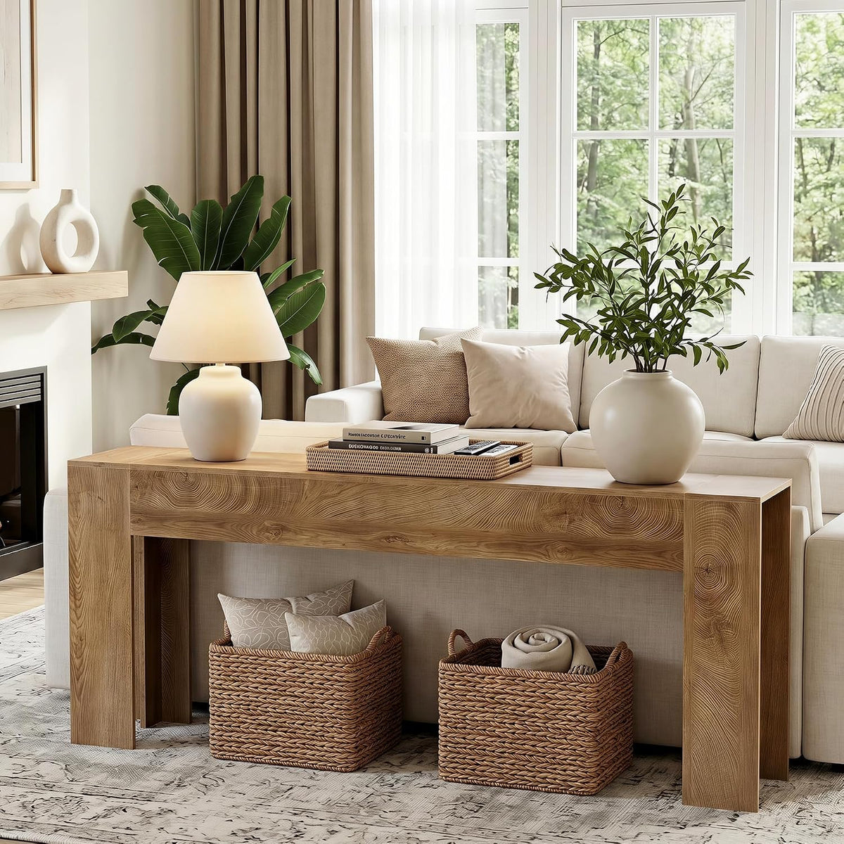 LITTLE TREE 78.74 Inches Extra Long Console Table, Farmhouse Sofa Table Behind Couch, Large Foyer Hallway Entryway Table for Entrance, Living Room, Oak