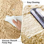 Fluffy Beige Area Rug 5x7 - Soft Shag Aesthetic Bedroom Decor