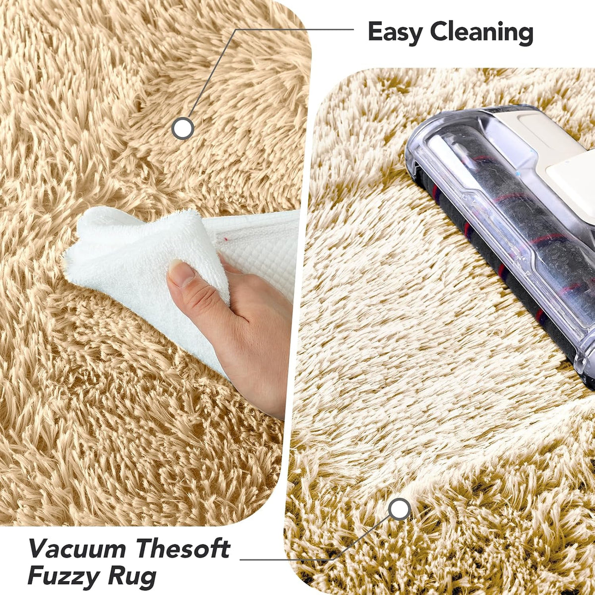 Fluffy Beige Area Rug 5x7 - Soft Shag Aesthetic Bedroom Decor