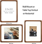 11x14 Picture Frames Walnut Solid Wood with Real Glass Vertical Horizontal Standing Display Photos 5x7/8x10 with Mat or 11x14 Without Mat Lovely Gift for Desk Tabletop Wall Mount H14