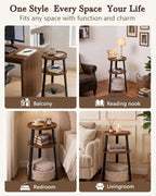 Small Round Side Table, 3-Tier End Table with Storage Basket
