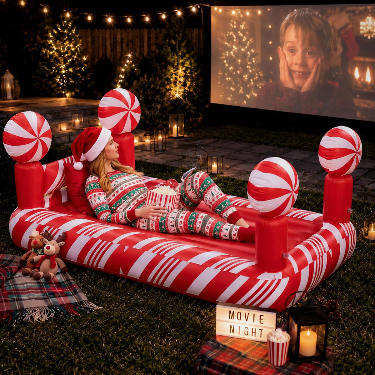 Chunful 1 Pcs 71x39 Christmas Movie Night Xmas Inflatable Red Air Bed