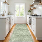 3x6 Washable Runner Rug: Vintage Medallion Kitchen Soft Rugs SageGreen