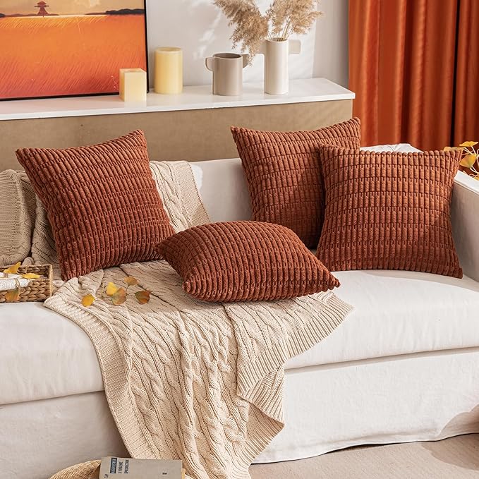 MIULEE Pack of 2 Dark Rust Corduroy Decorative Pillow Covers 16x16 Inch Soft - Image 7