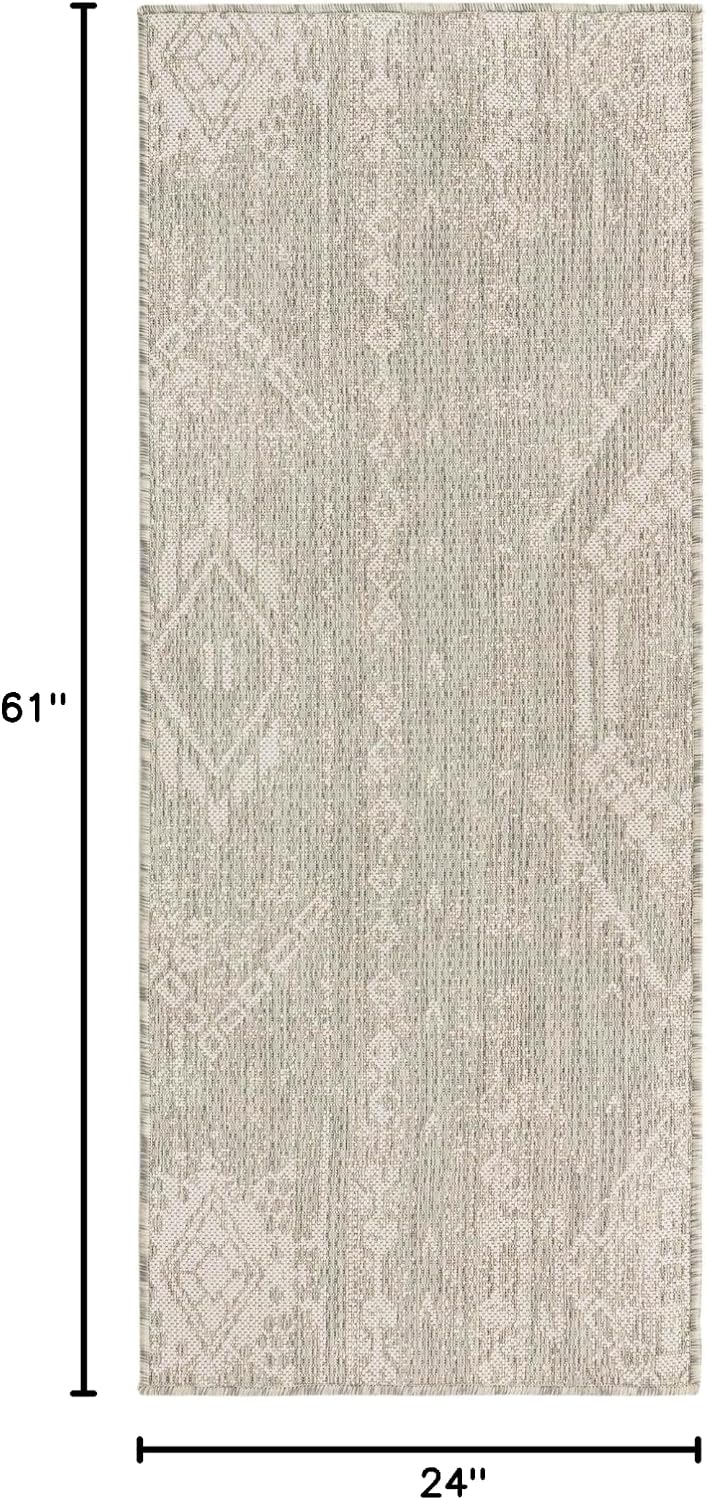 Unique Loom Outdoor Bohemian Collection Area Rug - Anthro (2' x 5' 1" Runner, Gray/ Ivory)