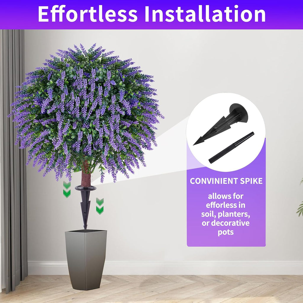 24" Artificial Lavender Topiary Ball Tree 2-Pack, UV Resistant Outdoor