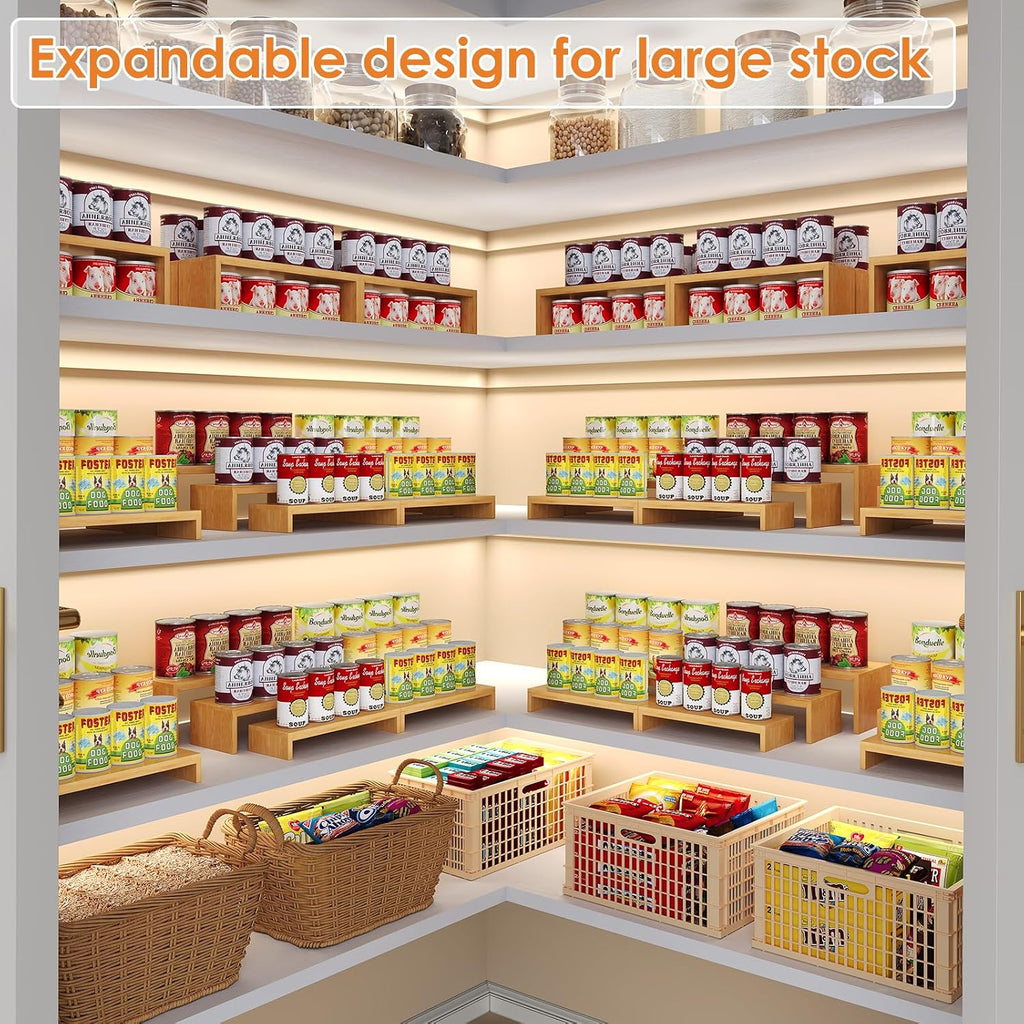 2 Sets DIY Bamboo Can Organizer for Pantry, 3-Tier 6-Piece Can Display Rack