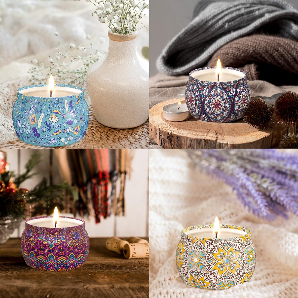 TranquilBliss Scented Candles, 4-Pack Soy Wax Candle Set, Gifts for Women