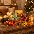 30Pcs Artificial Pumpkins Set, Assorted Fall Fake Pumpkins Acorns Pine Cones Berries Maple Leaves, Fall Decor for Halloween Thanksgiving Home Mantel Tabletop