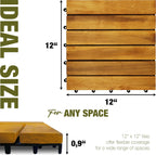 Acacia Wood Interlocking Deck Tiles, Patio & Backyard Tile, 12 in, 9 PCS