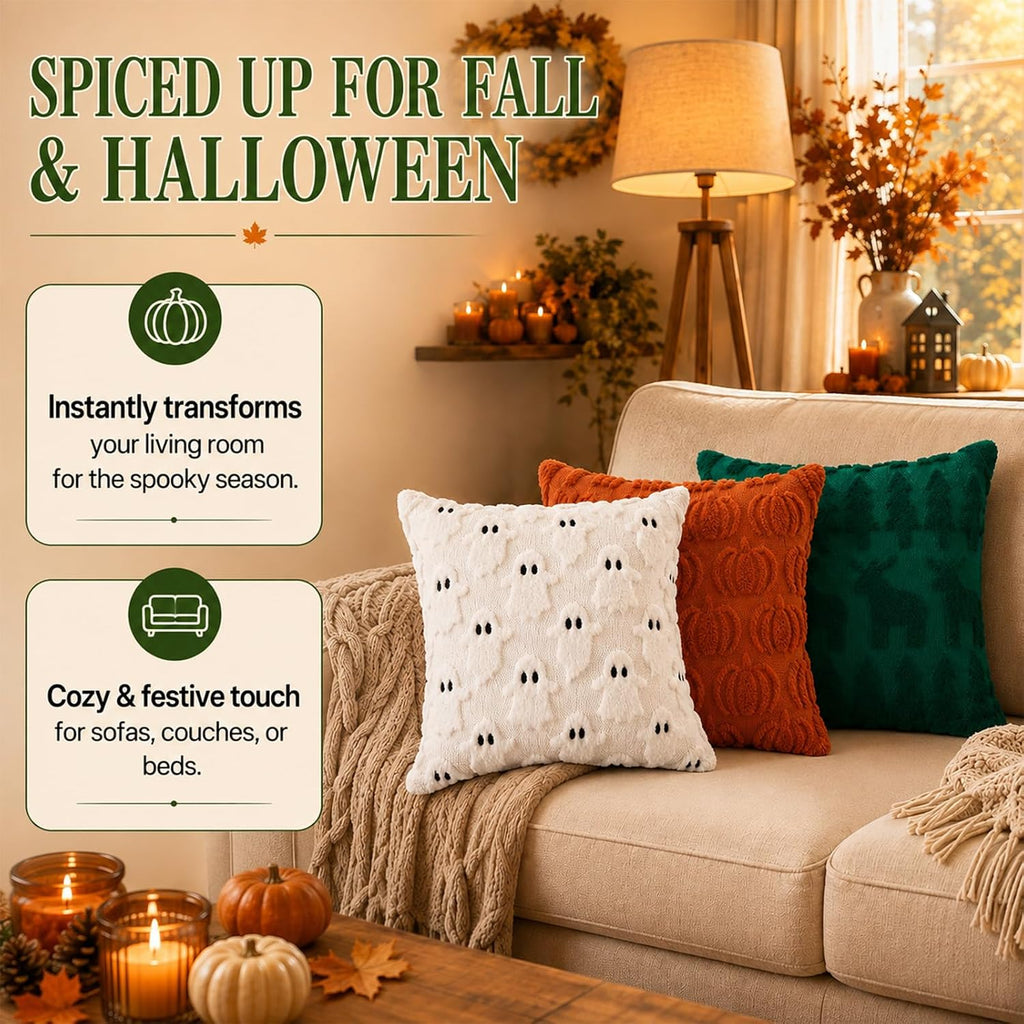 6 Pcs Halloween Plush Ghost Pillow Covers 18x18 Fall Pumpkin Home Decor