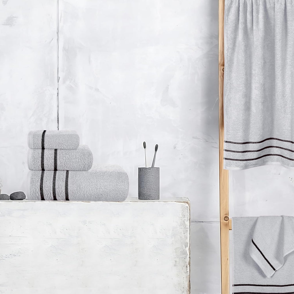 MyOwn Ultra Soft 6 Pack Cotton Towel Set, Contains 2 Bath Towels 28x55 inch, 2 Hand Towels 16x24 inch & 2 Wash Coths 12x12 inch, Ideal Everyday use, Compact & Lightweight - Light Grey, 71642