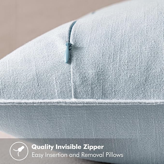 MIULEE Decorative Linen Euro Sham Pillow Covers 28x28 Inch Light Blue Boho - Image 3
