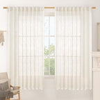 LAMIT Light Filtering Linen Curtains 63 inches Long, Cream Linen Textured Semi by LAMIT