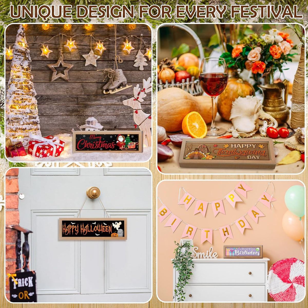 Barydat 25 Pcs Interchangeable Seasonal Wooden Signs with Frame, Retro