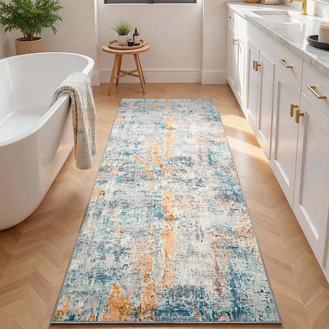 2x6 Rug Runners for Hallways Kitchen Runner Rug Non Slip Washable Blue Long - Image 3